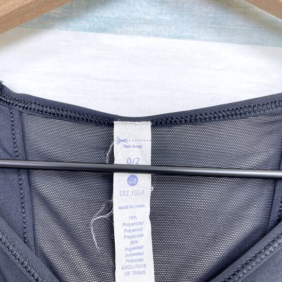 CRZ YOGA Split Back Mesh Athletic Tee Black Workout Gym Activewear Womens 0 2 - Picture 7 of 7